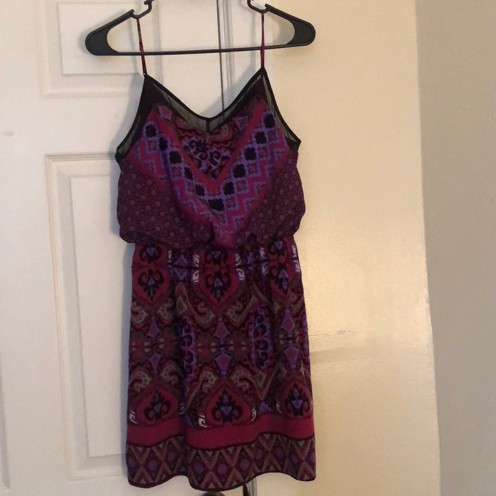 Purple Patterned Satin-like Dress
